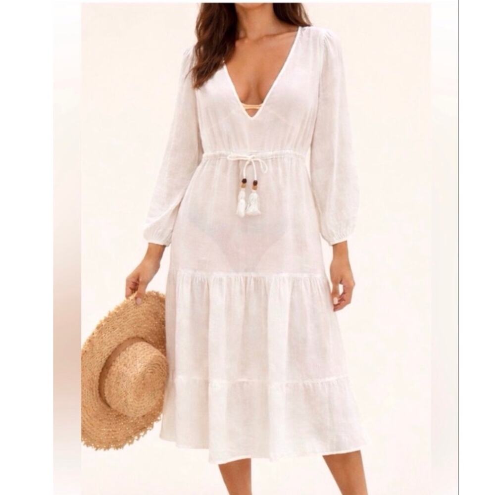 Joie Cream Linen Blend Cover Up Dress Size L Large